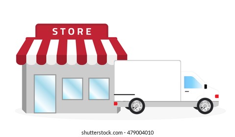 store and white truck vector