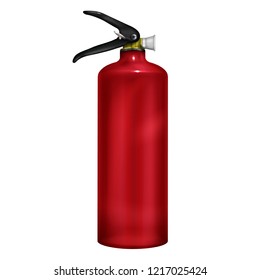 Stored-pressure, handheld fire extinguisher with red gallon realistic vector icon isolated on white background. Modern fire fighting, protection or emergency situations equipment 3d illustration