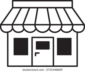 Schaufenster mit Markise und Tür einfache schwarz-weiße Illustration