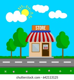 Storefront in the city vector illustration.