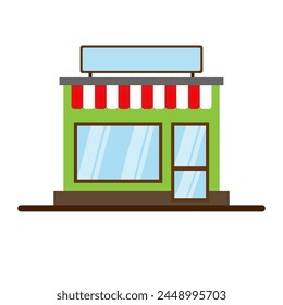 Storefront in the city vector illustration, store building on town street, flat cartoon shop facade front view
