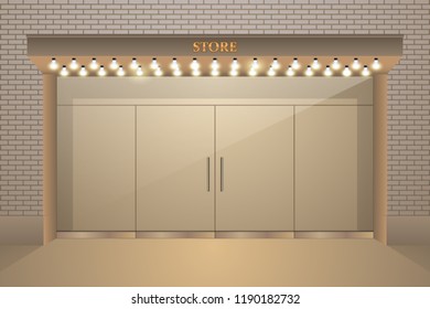 Storefront design with illumination, glowing effect, vector illustration