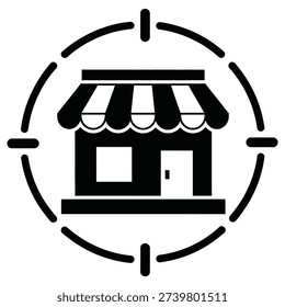Storefront icon with awning and circular design elements icon