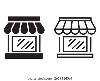 Storefront Icon Set – Solid and Outline Shop Front Vector Symbols