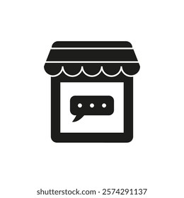Storefront icon. Speech bubble symbol. Shop communication concept. Black vector illustration.