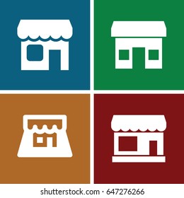 Storefront icons set. set of 4 storefront filled icons such as store