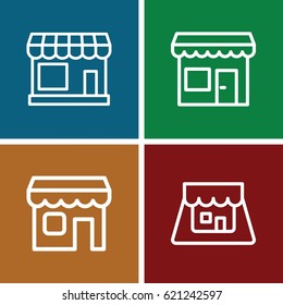Storefront icons set. set of 4 storefront outline icons such as store