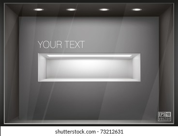 Storefront  with illumination of  shelf in a wall, you can change colors for the background, eps10 vector