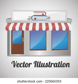 storefront illustration over gray color background