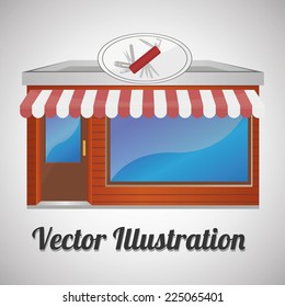 storefront illustration over gray color background