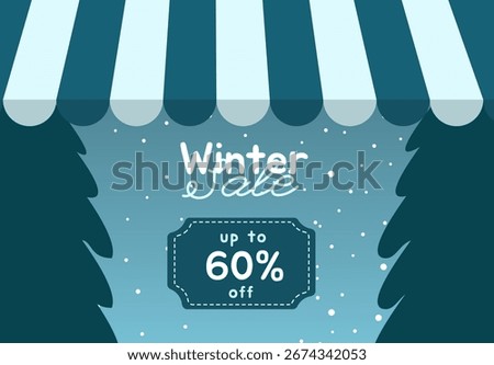 Storefront illustration with snowy background and winter sale promotion. Perfect for seasonal ads, holiday promotions, and online shop banners.