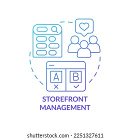 Icono de concepto de degradado azul de administración de tienda. Control de operaciones. Ilustración de línea delgada de ideas abstractas del servicio de administración de tiendas en línea. Dibujo de contorno aislado. Se usa una fuente Myriad Pro-Bold