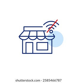 Storefront and no wi-fi symbol. Offline shopping, app system maintenance. Connection lost. Pixel perfect, editable stroke vector icon