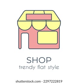 Escaparate sobre fondo blanco, icono sencillo en estilo plano a la moda adecuado para tiendas online, comercio electrónico, aplicaciones de tiendas
