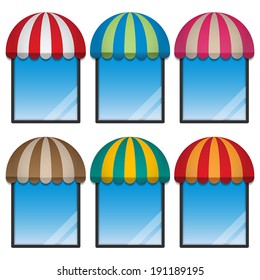 storefront with round awning and display window. vector.