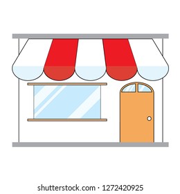 Storefront or shop view icon vector design on street isolated on white background.