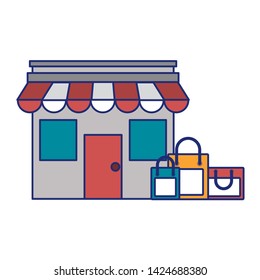 Storefront with shopping bags outside vector illustration graphic design