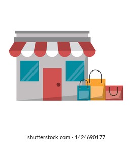 Storefront with shopping bags outside vector illustration graphic design