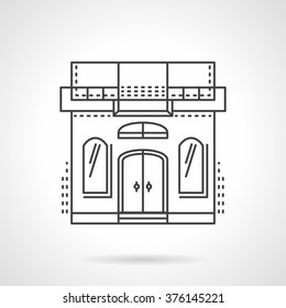 Storefront and showcases theme. Facade of sewing studio building. Commercial architecture. Vector icon flat thin line style. Element for web design, business, mobile app. 