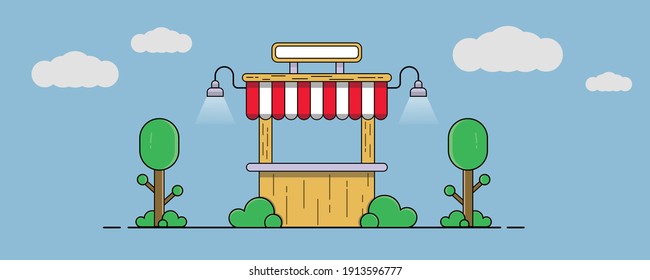 Storefront in vector illustration, city street landscape, cartoon flat store front view.