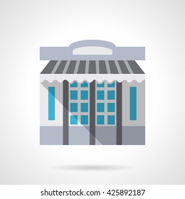 Storefronts and showcases theme. Stationery store facade with awning or shade. Commercial buildings. Flat style color vector icon