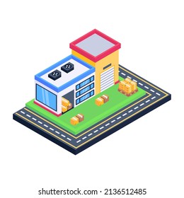 Storehouse isometric icon with editable facility 

