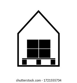 Storehouse vector icon, warehouse with box pallet,  minimalist vector illustration symbol
