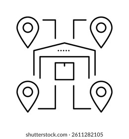 storehouses location line icon vector. storehouses location sign. isolated contour symbol black illustration