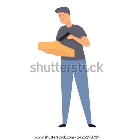Storekeeper box check icon cartoon vector. Man work delivery. Timber deliver