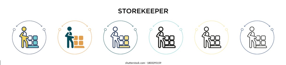 Storekeeper icon in filled, thin line, outline and stroke style. Vector illustration of two colored and black storekeeper vector icons designs can be used for mobile, ui, web