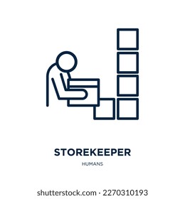 storekeeper icon from humans collection. Thin linear storekeeper, home, worker outline icon isolated on white background. Line vector storekeeper sign, symbol for web and mobile