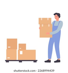 Storekeeper inventory and goods supply. Warehouseman job, store employee vector illustration