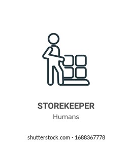 Storekeeper outline vector icon. Thin line black storekeeper icon, flat vector simple element illustration from editable humans concept isolated stroke on white background