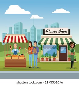 Stores at city scenery