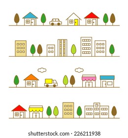 Stores and houses on a street