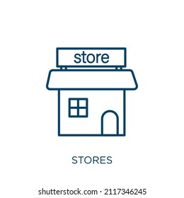 stores icon. Thin linear stores outline icon isolated on white background. Line vector stores sign, symbol for web and mobile