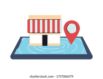 stores with location on screen vector illustration desing