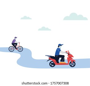 stores with messengers delivery in vehicles vector illustration desing