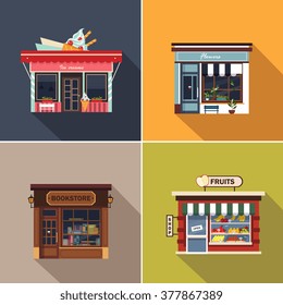 Stores and Shop Facades. Cute Vector Illustration Collection