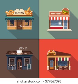 Stores and Shop Facades. Vector Illustration Collection