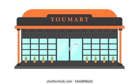 Stores and shops building Flat design concept illustration. Market building illustration. Eps 10.