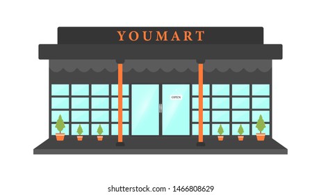 Stores and shops building Flat design concept illustration. Market building illustration. Eps 10.