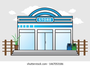 Stores and shops buildings icons, vector