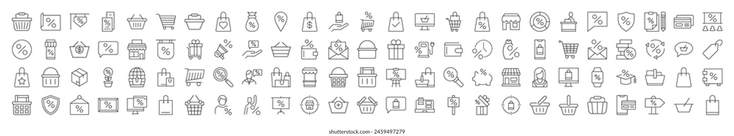 Stores, Shops, Selling Minimalistic Line Icons. Illustrations for web sites, apps, design, banners and other purposes