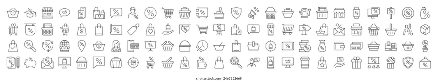 Stores, Shops, Selling Outline Symbols. Linear Illustrations for web sites, apps, design, banners and other purposes