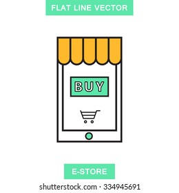 Store,shop,smartphone flat line style icon,element for web design,apps,business