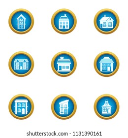 Storey building icons set. Flat set of 9 storey building vector icons for web isolated on white background