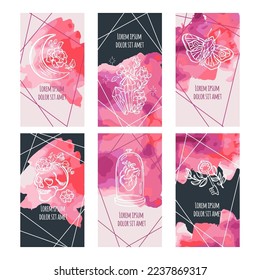 STORIES CELESTIAL Abstract Template Banners Concept For Social Media Red And Black Watercolor With Mystic Elements And Text Internet Website Design Collection