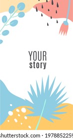 Stories editable template. Modern tropical botanical frame, palm leaves and dots with copy space isolated on white background, social media posts minimal design backdrop vector illustration