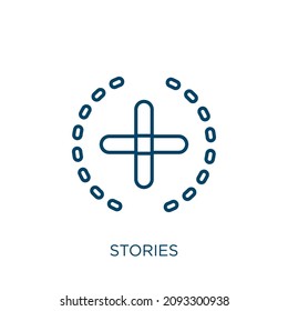 icono de historias. Las historias lineales delgadas esbozan un icono aislado en el fondo blanco. Signo de historias vectoriales de línea, símbolo para web y móvil